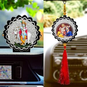 Sparkling Krishna Car Dashboard Idol & Radha Krishna Car Hanging Combo (Set Of 2) - Image 2