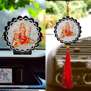 Sparkling Maa Durga Car Dashboard Idol and Car Hanging Combo (Set Of 2) - Image 2