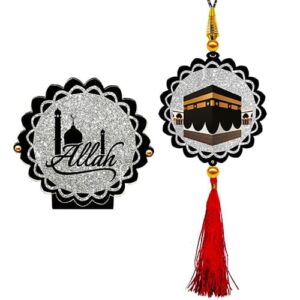Sparkling Allah Car Dashboard Idol & Mecca Madina Car Hanging Combo (Set Of 2)