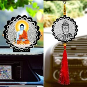 Sparkling Gautam Buddha Car Dashboard Idol & Car Hanging Combo (Set Of 2) - Image 2