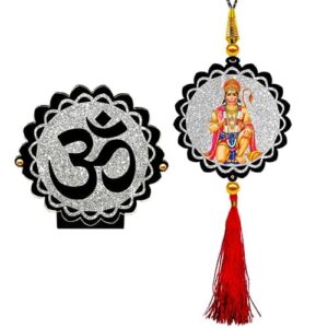 Sparkling Om Shiva Car Dashboard Idol & Hanuman Car Hanging Combo (Set Of 2)