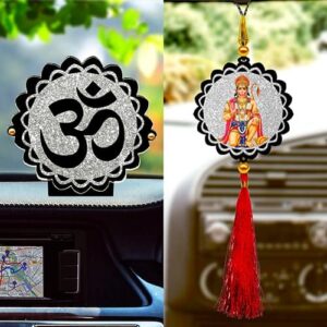 Sparkling Om Shiva Car Dashboard Idol & Hanuman Car Hanging Combo (Set Of 2) - Image 2
