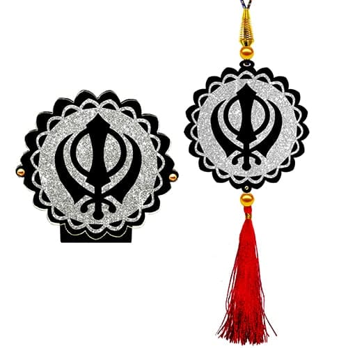 Sparkling Sikh Khanda Car Dashboard Idol & Car Hanging Combo (Set Of 2)