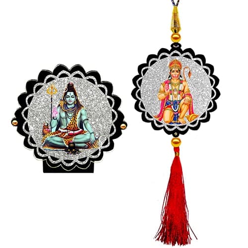 Sparkling Shiva Car Dashboard Idol & Hanuman Car Hanging Combo (Set Of 2)