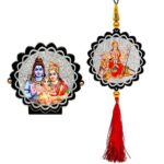 Sparkling Shiva Family Car Dashboard Idol & Maa Durga Car Hanging Combo (Set Of 2)