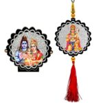 Sparkling Shiva Family Car Dashboard Idol & Hanuman Car Hanging Combo (Set Of 2)