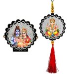 Sparkling Shiva Family Car Dashboard Idol & Ganesha Car Hanging Combo (Set Of 2)