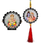 Sparkling Ganesha Car Dashboard Idol & Shiva Family Car Hanging Combo (Set Of 2)