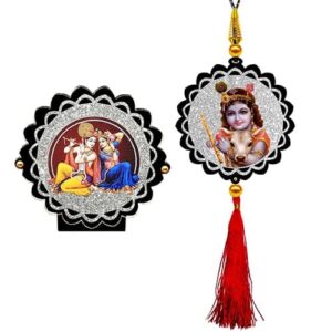 Sparkling Radha Krishna Car Dashboard Idol & Krishna Car Hanging Combo (Set Of 2)